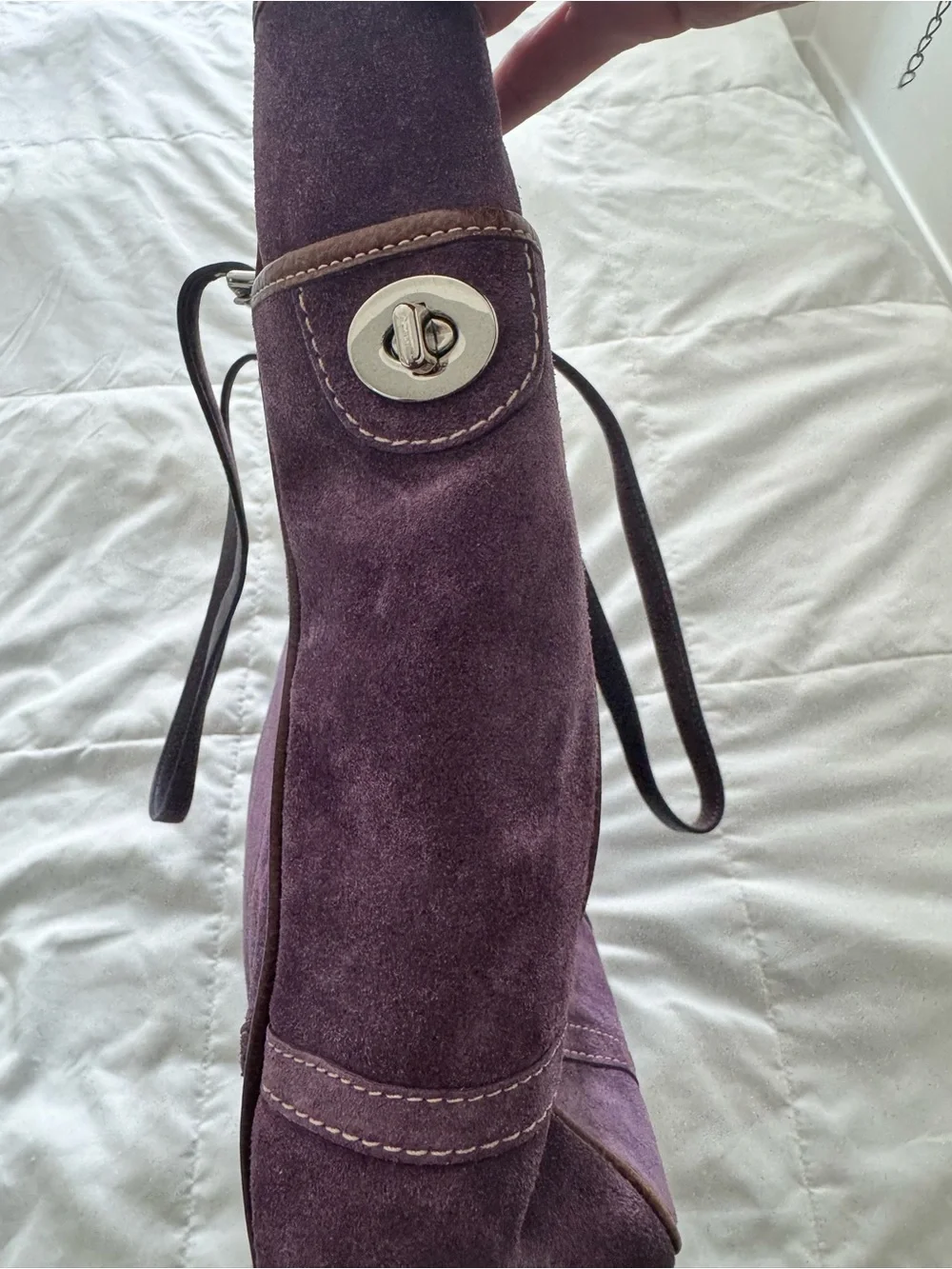 Vintage Y2K Hampton Coach Deep Purple Suede Tote Bag - Perfect Condition
